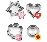 Lot de 12 Mini Emporte Piece, Géométriques en Acier Inoxydable Emporte Piece en Forme de Etoile, Coeur, de Fleur Ronde pour Biscuits Pâtisserie Fondant Sandwich Décoration de Gâteau Noël