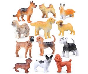 Lot de 12 mini figurines de chien réalistes figurines en plastique pour chiot - Jouet miniature pour chien - Pour gâteau et cupcake - Oeufs de Pâques