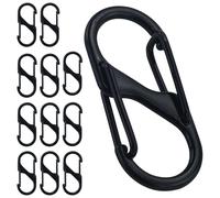 Lot de 12 mini mousquetons en métal en forme de S - 8 trous - 2 ouvertures - 30 mm - Pour l'extérieur, le camping, la maison, la randonnée - Noir