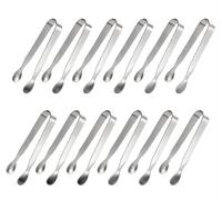 Lot de 12 mini pinces à glaçons en acier inoxydable pour amuse-bouches, petites pinces de cuisine pour thé, café, bar (12pcs)