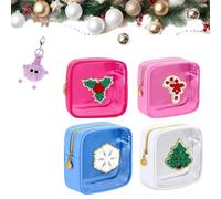 Lot de 12 mini pochettes de Noël avec fermeture éclair, trousse de maquillage de Noël 2026, pochette transparente pour voyage, cadeau pour femme, 4 pièces C., Mass