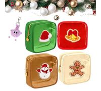 Lot de 12 mini pochettes de Noël avec fermeture éclair, trousse de maquillage de Noël 2026, pochette transparente pour voyage, cadeau pour femme, 4 pièces - A, Mass