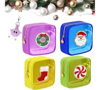 Lot de 12 mini pochettes de Noël avec fermeture éclair, trousse de maquillage de Noël 2026, pochette transparente pour voyage, cadeau pour femme, 4 pièces B, Mass