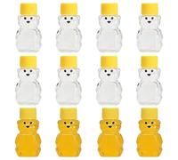Lot de 12 mini pots à miel vides en plastique transparent en forme d'ours avec couvercle à visser pour ranger et distribuer (jaune)