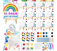 Lot de 12 mini sacs à dragées sur toile à faire soi-même - Comprend chevalet, peinture acrylique, tatouages éclaboussures, pinceaux et palettes - Cadeaux de fête pour enfants avec sacs cadeaux et