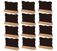 Lot de 12 mini tableaux noirs avec support, 10, 2 x 7, 6 cm, double face en bois, pratiques, réutilisables, pour nourriture, fête, buffet, numéros de table, mariage