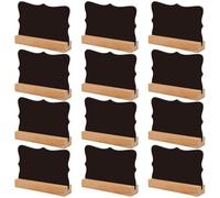 Lot de 12 mini tableaux noirs avec support, 10, 2 x 7, 6 cm, double face en bois, pratiques, réutilisables, pour nourriture, fête, buffet, numéros de table, mariage avec support