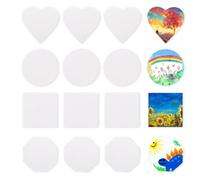 Lot de 12 mini toiles à peindre magnétiques en coton, idéales pour les peintures acryliques et à l'huile, en cercle, en cœur, carré et hexagonal