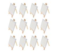 Lot de 12 mini toiles avec mini chevalet 8 x 8 cm - Petit chevalet triangulaire en bois - Pour peinture, dessin, décoration de mariage