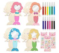 Lot De 12 Miroirs à Main SirèNe Avec PoignéE, Miroir En Bois Pour Le Bricolage, Avec 12 Crayons Aquarelle, Kit De Bricolage SirèNe