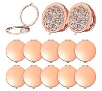Lot de 12 Miroirs de Poche avec Strass, Miroirs Compacts Maquillage Or Rose | Double Face 1X/2X, Pliables Ø 7 cm, Cadeaux Invitées Mariage, EVJF, Demoiselles d’Honneur et Fête des Mères