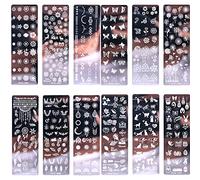 Lot de 12 modèles de tampons à ongles, 1 tampon, 1 raclette, 20 faux ongles - Tampon artistique avec motif fleur, papillon, animal - Plaques à ongles en métal pour kit de décoration de vernis gel
