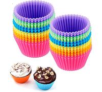 Lot de 12 moules à cupcakes réutilisables en silicone de 7 cm, réutilisables et antiadhésifs pour fête, Halloween, Noël, 6 couleurs arc-en-ciel