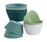 Lot de 12 moules à muffins en silicone réutilisables - Inserts à cupcake - Moules à muffins ronds en silicone - Mini moules à pâtisserie - Revêtement antiadhésif - Facile à nettoyer