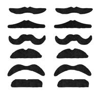 Lot de 12 moustaches à coller, moustaches noires, fausses barbes à coller, réalistes pour costume, moustache, fausse barbe des années 80, pour fête de Noël, anniversaire, fête, homme et femme