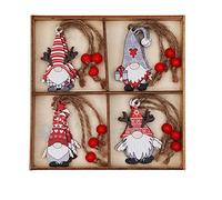 Lot de 12 nains de Noël en bois à suspendre pour sapin de Noël - Sans visage - Petit pendentif - Fournitures de fête - Ornements en peluche pour sapin de Noël