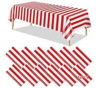 Lot De 12 Nappes De Carnaval À Rayures Rouges Et Blanches, Nappes En Plastique Rouge, Décorations De Fête Sur Le Thème Du Cirque Pour Carnaval, Soirée Cinéma, Anniversaire D'enfant, 220 X 130 Cm
