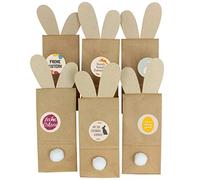 Lot de 12 nids de Pâques décoratifs à remplir - Sacs en papier kraft avec oreilles de lapin à découper - Décoration de table de Pâques avec autocollants et pompons - Motif papier d'emballage