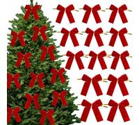 Lot de 12 Nœuds de Noël en Velours Rouge - 8,5cm Arcs d'Arbre Noël - Arc de Guirlande - Nœuds en Velours Pour Décoration de Sapin de Noë, Emballage Cadeau, Couronnes, Porte d'Entrée, Cheminée