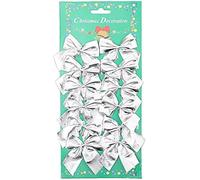 Lot de 12 nœuds de Noël pour sapin de Noël - Nœud papillon en velours - Arches de Noël pour décorations d'arbre de Noël - Fournitures d'emballage, argent