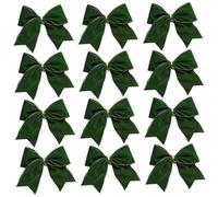 Lot de 12 nœuds de sapin Noël en velours 15, 2 x 15, 2 cm, nœud décoratif polyvalent pour emballage, travaux manuels, guirlande, swag, couronne, vert