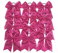 Lot de 12 nœuds élastiques à paillettes scintillantes for filles, grands pom-pom girl, porte-queue cheval Pour Femmes(Rose Red)