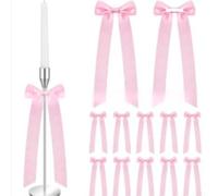 Lot de 12 nœuds élégants en ruban pour décoration de bougie, noir, rose, beige pour centres de table, décoration de vacances pour Halloween et Noël (rose)