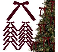 Lot de 12 nœuds en ruban de velours - Décoration de sapin de Noël - Nœuds vintage en velours pour couronne de Noël pour décoration intérieure et extérieure - Rouge vin/rouge/marron/rose/vert