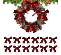 Lot de 12 nœuds papillon pour sapin de Noël en velours rouge vin, 10 x 10 x 2,5 cm, ornements en velours d'oignon unilatéral pour fête, mariage, accessoires pour cheveux et décoration d'intérieur