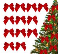Lot de 12 nœuds pour sapin de Noël - En velours - Pour décoration de sapin de Noël - Rouge clair