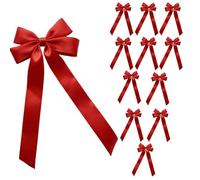 Lot de 12 nœuds rouges pour décoration de sapin de Noël | Non plats - en velours luxueux pour sapin de Noël intérieur/extérieur