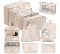 Lot de 12 organiseurs de valise, cubes de rangement, imperméables, avec sacs de rangement, sacs à vêtements, sac à cosmétiques, sac à chaussures, organiseur de valise (beige)