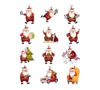 Lot de 12 ornements de Père Noël en bois 2D - Jolis pendentifs en bois - Décorations de vacances pour arbre de Noël, cheminée, porche, cour, jardin, fête à la maison, ou en intérieur