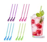 Lot de 12 pailles 2 en 1, réutilisables, en plastique, pour latte, milkshakes, cocktail