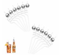 Lot De 12 Pailles à Boule Disco Argentées Paille En Forme De Boule Discothèque Décoration Réutilisable Pour Bar Karaoké Danse Vacances
