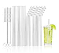 Lot de 12 pailles en verre réutilisables, 6 pailles incurvées et 6 pailles droites en verre de 15 cm avec 3 brosses de nettoyage, adaptées pour le thé à bulles, les cocktails, les jus, la neige fondue