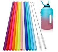 Lot de 12 pailles réutilisables en silicone extra longues de 36,8 cm pour gobelet Stanley de 1 184 g, 370 ml, grande bouteille d'eau - Pailles flexibles avec 2 brosses de nettoyage