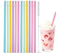 Lot de 12 pailles rigides réutilisables avec brosses de nettoyage, pailles en plastique colorées, 23 cm, couleurs arc-en-ciel, pailles de rechange, pour smoothies, jus, cocktails, boissons chaudes