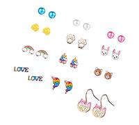 Lot de 12 paires de boucles d'oreilles à tige pour femme Motif licorne chouette 02