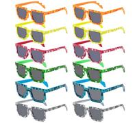 Lot de 12 paires de lunettes de soleil 8 bits en 6 couleurs, monture complète, idéales pour les fêtes, adaptées aux jeunes adultes, protection contre la lumière du soleil, lot de 12 lunettes de soleil