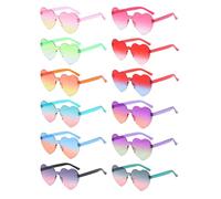 Lot de 12 paires de lunettes de soleil Gafas de Fiesta - En forme de cœur et colorées - Sans cadre - Design hippie - Parfaites pour le carnaval, Noël - Accessoires élégants pour les fêtes costumées