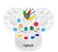 Lot de 12 palettes de mélange rondes en plastique de 15,8 cm - Palette aquarelle - Palette de mélange de peintures acryliques à l'huile avec 11 champs de mélange pour aquarelle, peinture artistique,