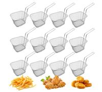 Lot de 12 paniers à frites - En acier inoxydable - Petit panier de service avec poignée - Panier à frites - Panier à frites - Pour frites et crevettes - Argenté