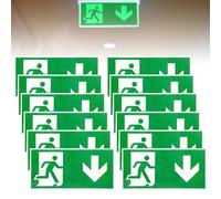 Lot de 12 Panneaux de sortie de secours: 300 x 150 mm Plaque de Issue der Secours, Panneau de Sortie Réfléchissant vers le bas, Autocollant Panneau Sortie de Secours (vers le bas)