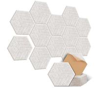 Lot de 12 Panneaux Insonorisants, JAMELO Hexagone Panneaux Acoustiques Autocollants 35x30x1cm Panneaux Insonorisants Haute Densité pour Studio d'Enregistrement & Maison & Bureaux Camel