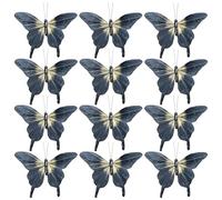 Lot de 12 papillons noirs à clipser de 12 cm de large et queue d'hirondelle à paillettes dorées pour Halloween, Noël, couronne, travaux manuels, fête d'anniversaire, décoration de vêtements