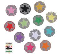 Lot de 12 Patchs à Repasser pour Enfants Étoiles Thermocollants Petit Ensemble Rond avec 1 Paquet de Couture Patch Thermocollant pour T-shirt, Jeans, Vêtements