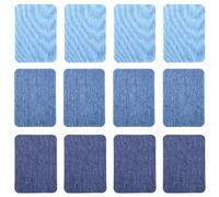 Lot de 12 patchs de réparation de tissu en coton à repasser pour réparation intérieure et extérieure de vêtements en denim, jeans, vêtements (bleu clair, bleu ciel et bleu foncé)