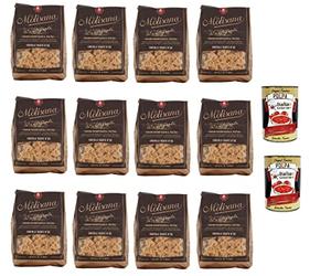 Lot de 12 pâtes intégrales La Molisana Farfaelle Rigate n.66 pâtes courtes, blé italien uniquement - 500 g + 2 POlpa Italian Gourmet 400 g
