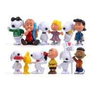 Lot de 12 Pcs Figurines Personnage Snoopy Jouet Ornement Chambre Collection Modèle Cadeau Pour Enfant